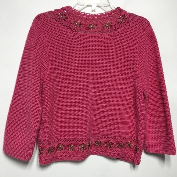Cynthia Steffe Pink Embellished Cotton Cardigan Size L - Picture 7 of 8